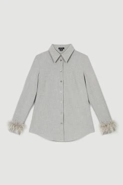 Karen Millen Feather Cuff Detail Shirt -Karen Millen shop grey feather cuff detail shirt 2
