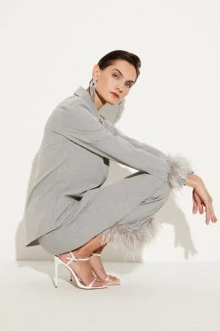 Karen Millen Feather Cuff Detail Shirt -Karen Millen shop grey feather cuff detail shirt 3