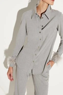 Karen Millen Feather Cuff Detail Shirt -Karen Millen shop grey feather cuff detail shirt 4