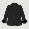 Karen Millen Feather Cuff Detail Single Breasted Blazer -Karen Millen shop grey feather cuff detail single breasted blazer