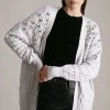 Karen Millen Honeycomb Knit Edge To Edge Cardigan -Karen Millen shop grey honeycomb knit edge to edge cardigan