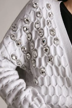 Karen Millen Honeycomb Knit Edge To Edge Cardigan -Karen Millen shop grey honeycomb knit edge to edge cardigan 2