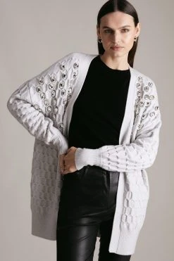 Karen Millen Honeycomb Knit Edge To Edge Cardigan