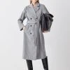 Karen Millen Italian Luxurious Textured Wool Belted Coat -Karen Millen shop grey italian luxurious textured wool belted coat
