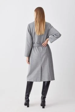 Karen Millen Italian Luxurious Textured Wool Belted Coat -Karen Millen shop grey italian luxurious textured wool belted coat 2