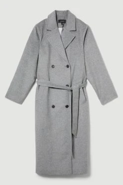 Karen Millen Italian Luxurious Textured Wool Belted Coat -Karen Millen shop grey italian luxurious textured wool belted coat 3