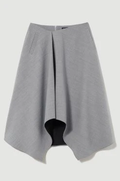 Karen Millen Asymmetric Wool Flannel Midi Full Skirt -Karen Millen shop grey marl asymmetric wool flannel midi full skirt 1 4