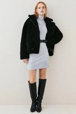 Karen Millen Belted Cashmere Blend Knit Tunic -Karen Millen shop grey marl belted cashmere blend knit tunic 1 2