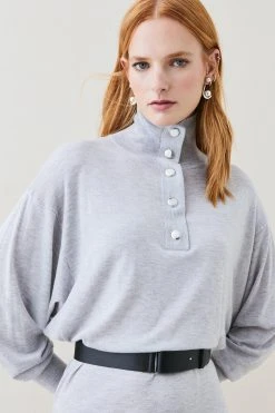 Karen Millen Belted Cashmere Blend Knit Tunic -Karen Millen shop grey marl belted cashmere blend knit tunic 1 3