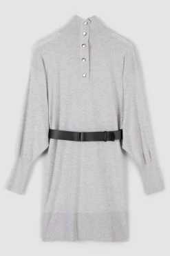 Karen Millen Belted Cashmere Blend Knit Tunic -Karen Millen shop grey marl belted cashmere blend knit tunic 1 4
