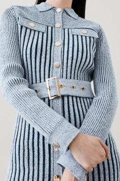 Karen Millen Belted Utility Rib Knitted Mini Dress -Karen Millen shop grey marl belted utility rib knitted mini dress 2