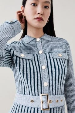 Karen Millen Belted Utility Rib Knitted Mini Dress -Karen Millen shop grey marl belted utility rib knitted mini dress 3