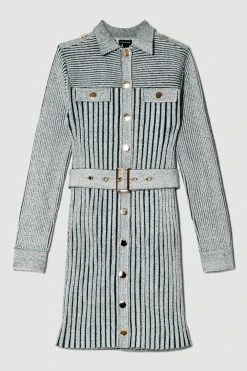 Karen Millen Belted Utility Rib Knitted Mini Dress -Karen Millen shop grey marl belted utility rib knitted mini dress 4