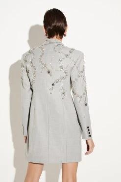 Karen Millen Wool Blend Embellished Tailored Blazer Mini Dress -Karen Millen shop grey marl wool blend embellished tailored blazer mini dress 2