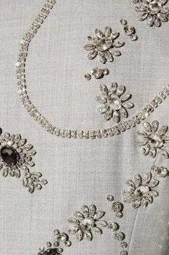 Karen Millen Wool Blend Embellished Tailored Blazer Mini Dress -Karen Millen shop grey marl wool blend embellished tailored blazer mini dress 6