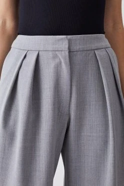 Karen Millen Wool Blend Tailored Wide Leg Trouser -Karen Millen shop grey marl wool blend tailored wide leg trouser 1 4