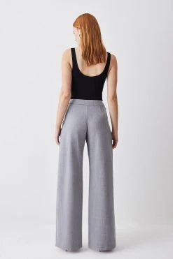 Karen Millen Wool Blend Tailored Wide Leg Trouser -Karen Millen shop grey marl wool blend tailored wide leg trouser 1 5