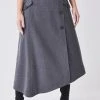 Karen Millen Premium Wool Flannel Belted Asymmetric Midi Skirt -Karen Millen shop grey premium wool flannel belted asymmetric midi skirt