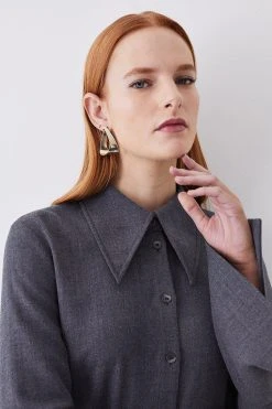 Karen Millen Premium Wool Flannel Flare Cuff Detail Shirt