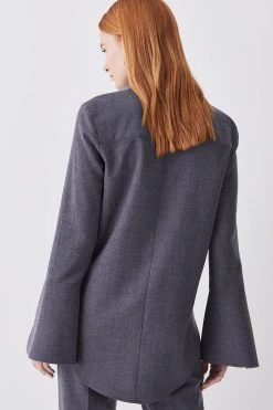 Karen Millen Premium Wool Flannel Flare Cuff Detail Shirt -Karen Millen shop grey premium wool flannel flare cuff detail shirt 4