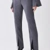 Karen Millen Premium Wool Flannel Split Cuff Detail Slim Leg Trouser -Karen Millen shop grey premium wool flannel split cuff detail slim leg trouser