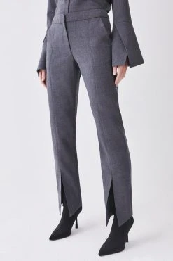 Karen Millen Premium Wool Flannel Split Cuff Detail Slim Leg Trouser