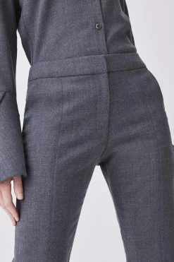 Karen Millen Premium Wool Flannel Split Cuff Detail Slim Leg Trouser -Karen Millen shop grey premium wool flannel split cuff detail slim leg trouser 1 2
