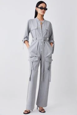 Karen Millen Straight Leg Strap Detail Flight Suit 9 Karen Millen Straight Leg Strap Detail Flight Suit -Karen Millen shop grey straight leg strap detail flight suit 1