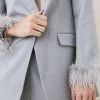 Karen Millen Tall Feather Cuff Detail Single Breasted Blazer -Karen Millen shop grey tall feather cuff detail single breasted blazer