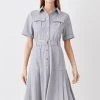 Karen Millen Utility Pocket Belted Short Sleeve Midi Dress -Karen Millen shop grey utility pocket belted short sleeve midi dress