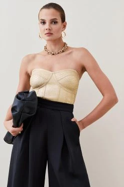 Karen Millen Foiled Bandage Bustier Knit Top 9 Karen Millen Foiled Bandage Bustier Knit Top -Karen Millen shop gun metal foiled bandage bustier knit top 3