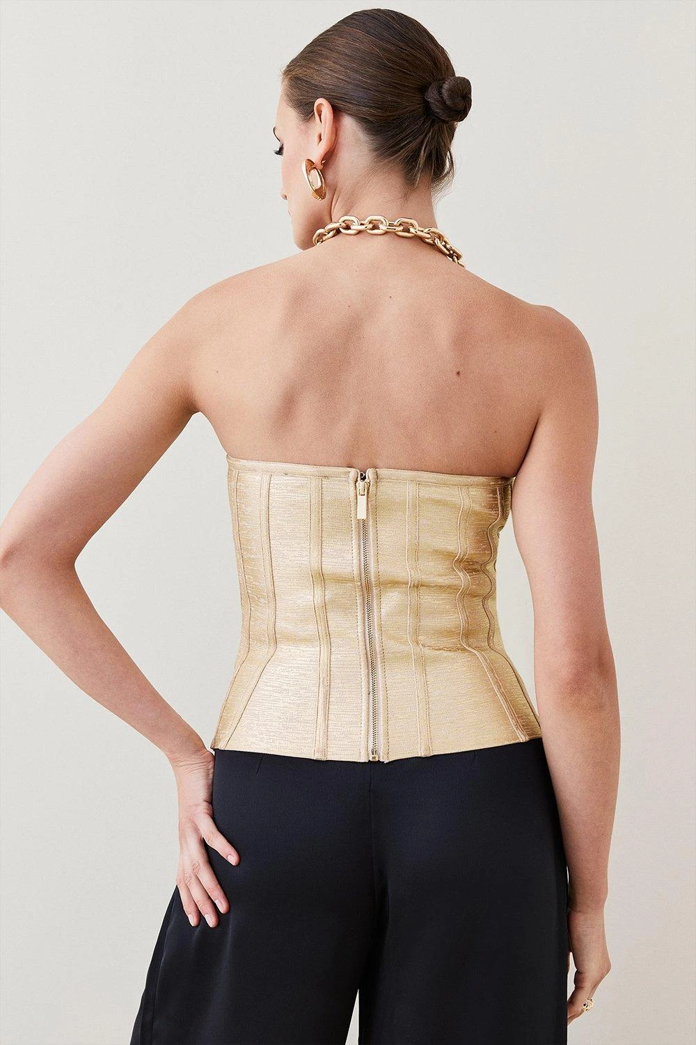 Karen Millen Foiled Bandage Bustier Knit Top 3 Karen Millen Foiled Bandage Bustier Knit Top
