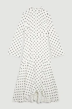 Karen Millen High Low Hem Mono Spot Long Sleeve Midi Dress -Karen Millen shop high low hem mono spot long sleeve midi dress 1 3