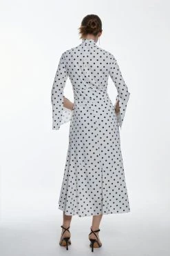 Karen Millen High Low Hem Mono Spot Long Sleeve Midi Dress -Karen Millen shop high low hem mono spot long sleeve midi dress 1 4