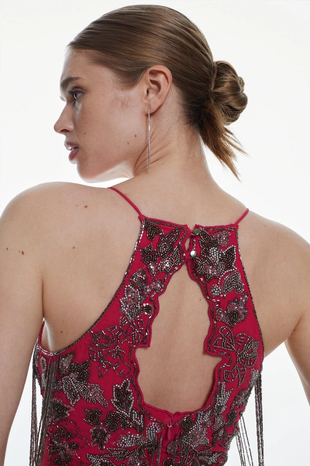 Karen Millen Beaded Embellished Fringed Satin Woven Slip 5 Karen Millen Beaded Embellished Fringed Satin Woven Slip - Image 3