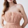 Karen Millen Corseted Tulle Woven Midi Dress -Karen Millen shop hot pink corseted tulle woven midi dress