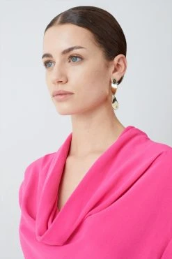 Karen Millen Petite Cowl Neck Woven Crepe Top -Karen Millen shop hot pink petite cowl neck woven crepe top 1
