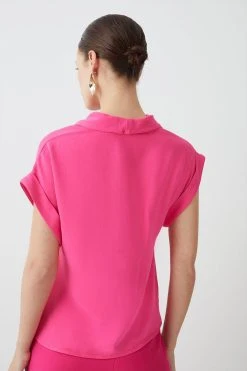 Karen Millen Petite Cowl Neck Woven Crepe Top -Karen Millen shop hot pink petite cowl neck woven crepe top 2