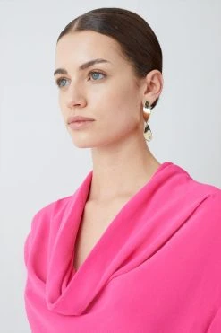 Karen Millen Petite Cowl Neck Woven Crepe Top -Karen Millen shop hot pink petite cowl neck woven crepe top 3