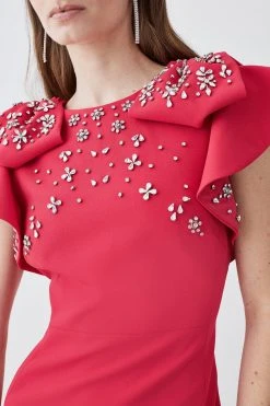 Karen Millen Petite Embellished Stretch Woven Midi Dress -Karen Millen shop hot pink petite embellished stretch woven midi dress 3
