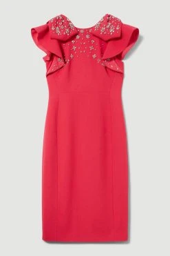 Karen Millen Petite Embellished Stretch Woven Midi Dress -Karen Millen shop hot pink petite embellished stretch woven midi dress 4