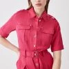 Karen Millen Premium Linen Woven Shirt Dress -Karen Millen shop hot pink premium linen woven shirt dress