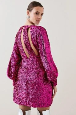 Karen Millen Tall Sequin & Crystal Embellished Woven Dress 9 Karen Millen Tall Sequin & Crystal Embellished Woven Dress -Karen Millen shop hot pink tall sequin crystal embellished woven dress 1