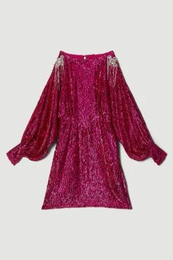 Karen Millen Tall Sequin & Crystal Embellished Woven Dress 10 Karen Millen Tall Sequin & Crystal Embellished Woven Dress -Karen Millen shop hot pink tall sequin crystal embellished woven dress 2