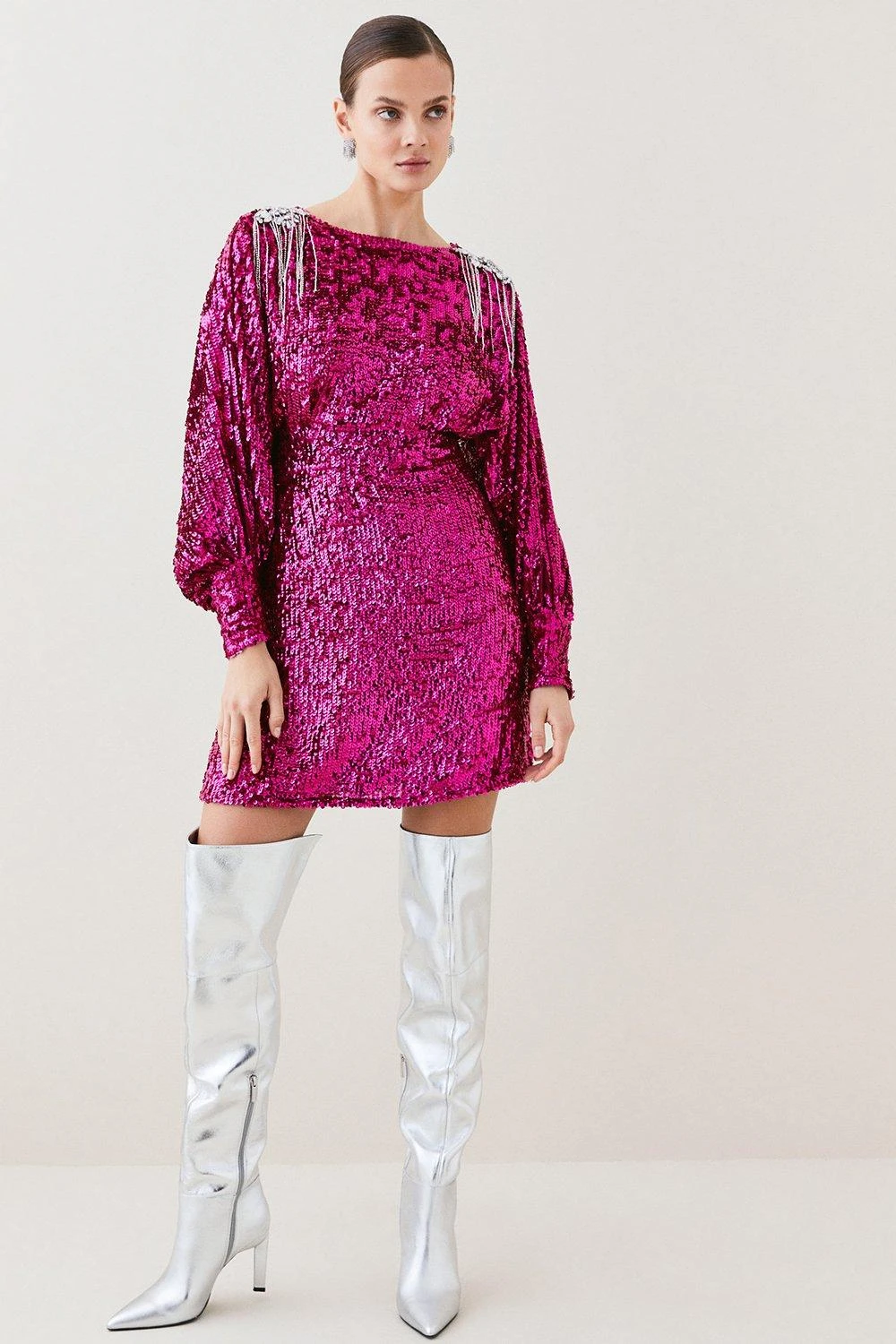 Karen Millen Tall Sequin & Crystal Embellished Woven Dress 7 Karen Millen Tall Sequin & Crystal Embellished Woven Dress - Image 5