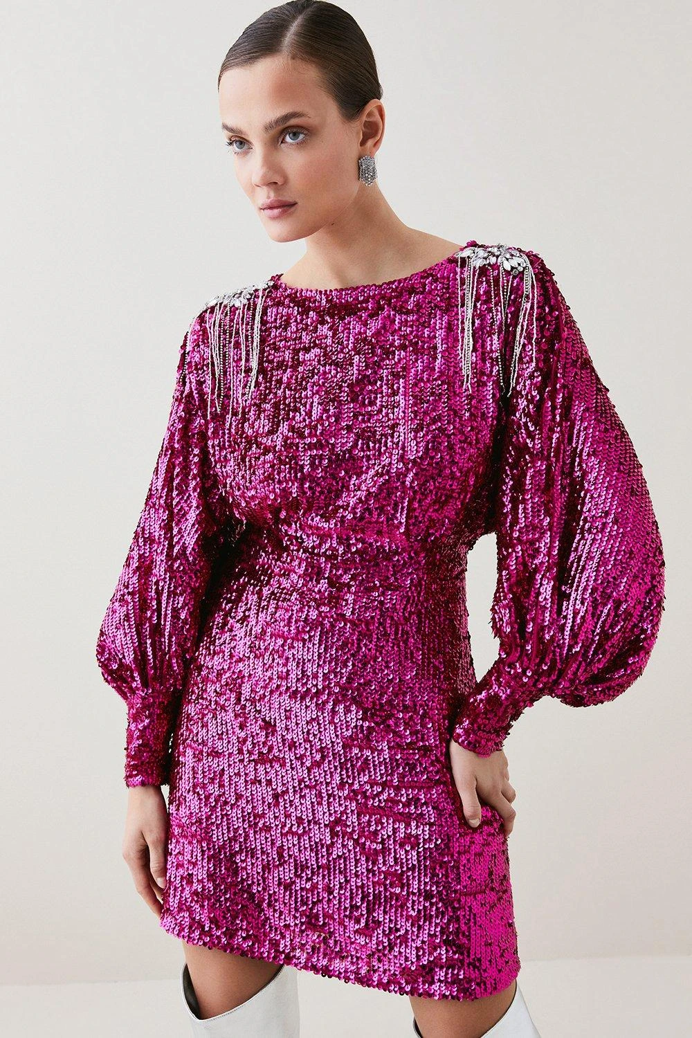 Karen Millen Tall Sequin & Crystal Embellished Woven Dress 3 Karen Millen Tall Sequin & Crystal Embellished Woven Dress