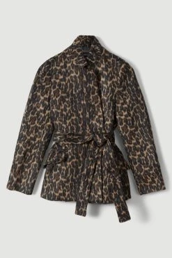 Karen Millen Italian Wool Blend Animal Jacquard Investment Notch Neck Short Coat -Karen Millen shop italian wool blend animal jacquard investment notch neck short coat 3