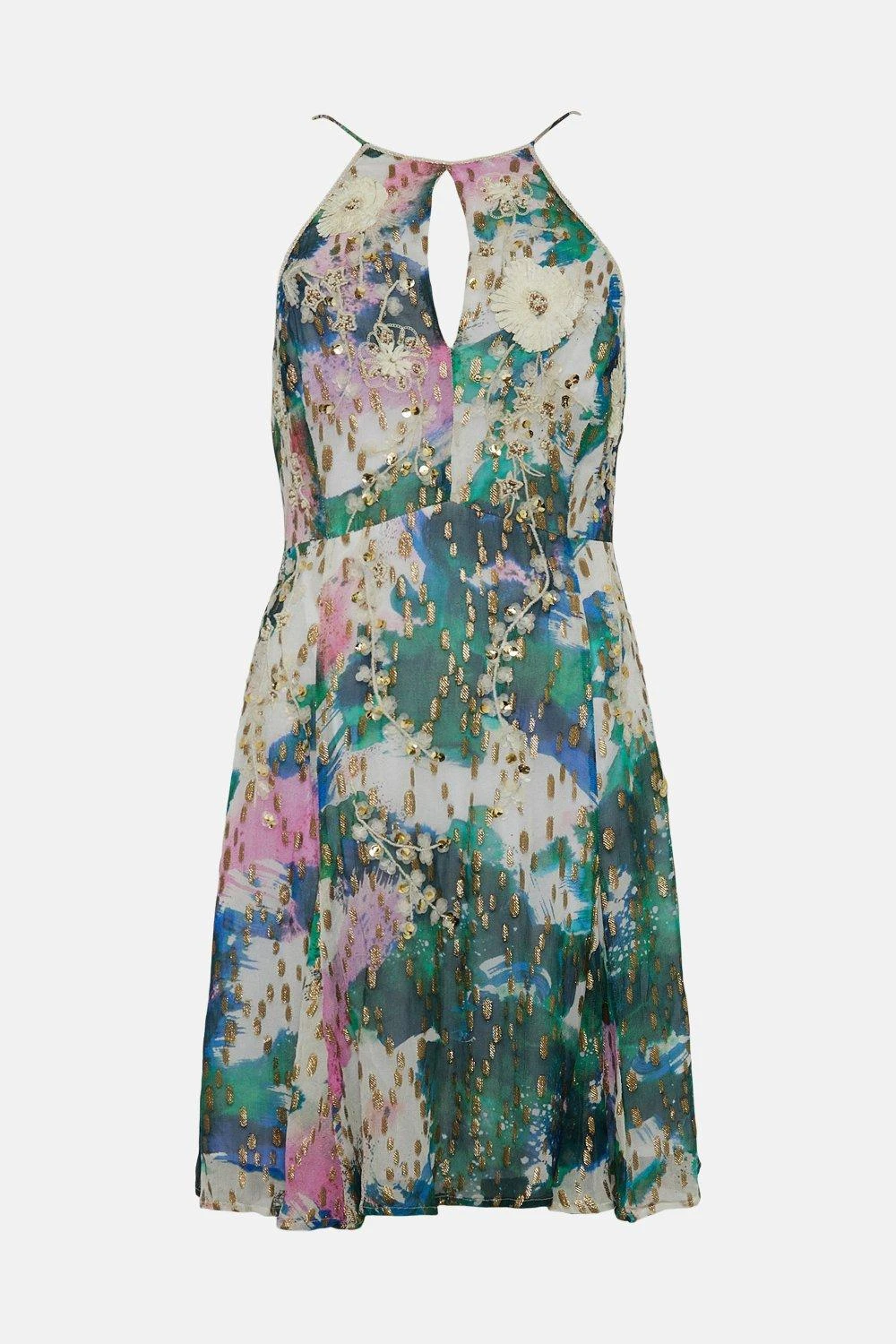 Karen Millen Abstract Print Applique Detail Halter Dress 7 Karen Millen Abstract Print Applique Detail Halter Dress - Image 5
