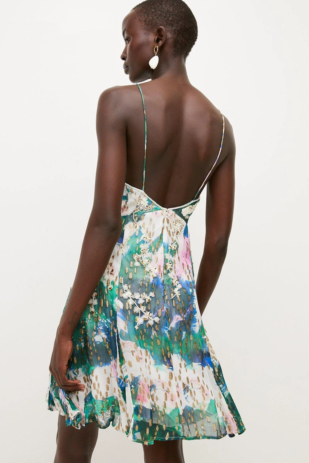 Karen Millen Abstract Print Applique Detail Halter Dress 3 Karen Millen Abstract Print Applique Detail Halter Dress