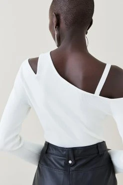 Karen Millen Asymmetric Cut Out Knit Jumper -Karen Millen shop ivory asymmetric cut out knit jumper 2